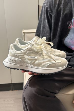 Unisex Summer Mesh Sneakers - Breathable Soft Sole White Sports Shoes, Versatile Dad Shoes for Casual and Active Wear