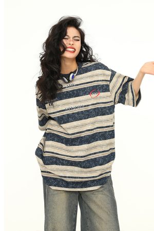 Unisex Tie-Dye Striped Short Sleeve T-Shirt - 2025 Summer American Vintage Style, Trendy 90s Inspired Top