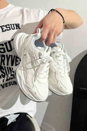 Unisex Versatile Mesh Breathable Dad Shoes - Soft Sole White Sneakers for Summer 2025 Sports Style