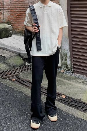 Unisex Vintage American-Style Textured Jacquard Polo Shirt - Summer Loose Casual Short Sleeve for Men & Women