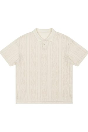 Unisex Vintage American-Style Textured Jacquard Polo Shirt - Summer Loose Casual Short Sleeve for Men & Women