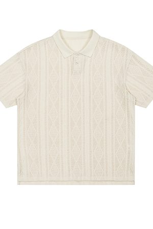 Unisex Vintage American-Style Textured Jacquard Polo Shirt - Summer Loose Casual Short Sleeve for Men & Women