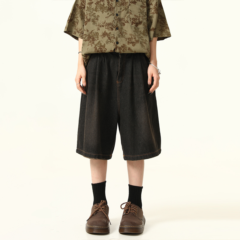 Unisex Vintage Retro Denim Shorts - Loose Wide-Leg Five-Point Pants for Couples - Versatile American Style Fashion Unisex Vintage Retro Denim Shorts - Loose Wide-Leg Five-Point Pants for Couples - Versatile American Style Fashion