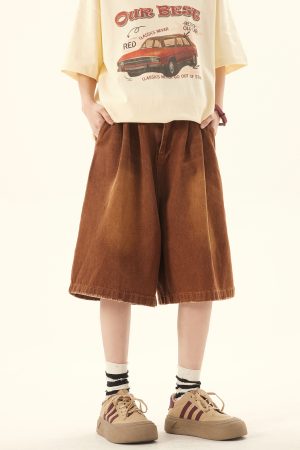 Unisex Vintage Retro Denim Shorts - Loose Wide-Leg Five-Point Pants for Couples - Versatile American Style Fashion