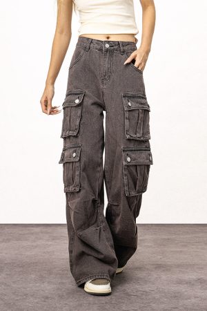 Unisex Vintage Washed Black Straight Leg Jeans - Casual American Style Work Pants for Everyday Wear