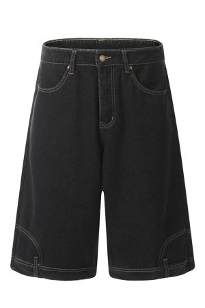 Unisex Vintage Wide-Leg Inverted Denim Shorts - Retro American Style Washed Loose Cropped Pants