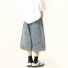 Unisex Vintage Wide-Leg Inverted Denim Shorts - Retro American Style Washed Loose Cropped Pants