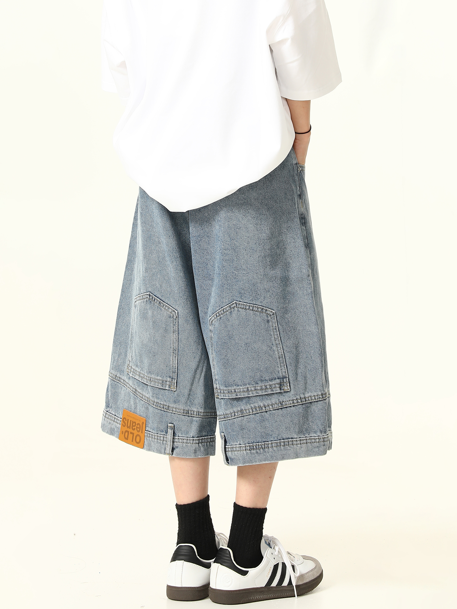 Unisex Vintage Wide-Leg Inverted Denim Shorts - Retro American Style Washed Loose Cropped Pants Unisex Vintage Wide-Leg Inverted Denim Shorts - Retro American Style Washed Loose Cropped Pants