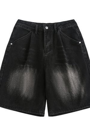 Unisex Wide-Leg Denim Shorts in Washed Blue - American Street Style Loose-Fit Summer Five-Point Pants for Casual Wear