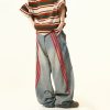 Unisex Wide-Leg Striped Denim Pants - Retro American Style Loose Trousers for Trendy Streetwear
