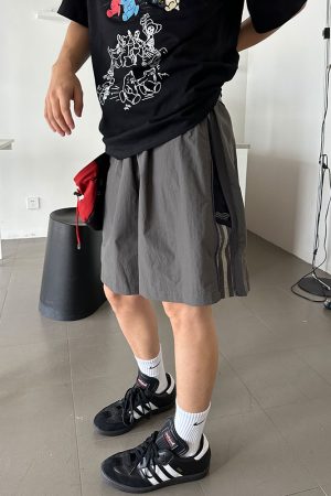 Unisex Zip Striped Nylon Casual Shorts - American Style Quick-Dry Breathable Loose-Fit Summer Five-Point Pants