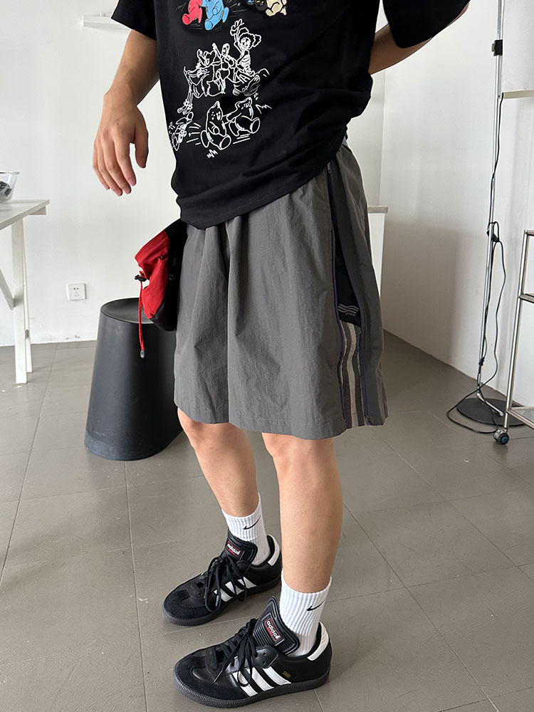 Unisex Zip Striped Nylon Casual Shorts - American Style Quick-Dry Breathable Loose-Fit Summer Five-Point Pants Unisex Zip Striped Nylon Casual Shorts - American Style Quick-Dry Breathable Loose-Fit Summer Five-Point Pants