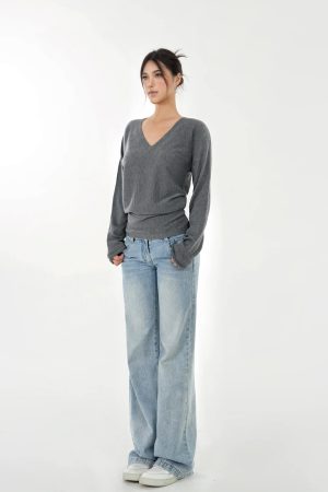 V-Neck Batwing Sleeve Knitted Wool Top - Cozy, Chic, Perfect for Layering, Fall Fashion Essential