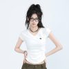 V-Neck Embroidered Fitted Short Sleeve T-Shirt for Women - American Style Spicy Girl Summer Top