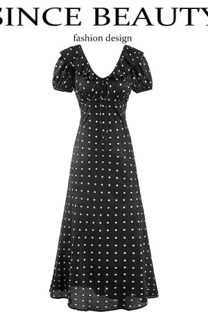 V-Neck Floral Maxi Dress for Women - Vintage 2025 Summer Vacation Style - Black - Elegant Anti-Aging Design