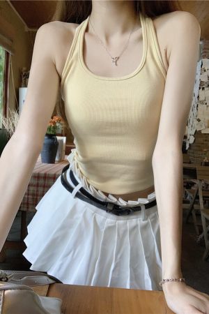 V-Neck Overlay Halter Long Sleeve Tank Top for Women - Summer Relaxed Fit, Slim Fit, Sun Protection - Perfect for Y2K Style