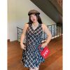 V-Neck Plaid Dress for Women, Sleeveless Summer 2025 Plus Size Short Skirt for Curvy Figures, Trendy Casual Style