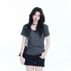 V-Neck Short Sleeve T-Shirt for Women - Solid Color Gray Minimalist Casual Top, Trendy Lazy Style Fashion Essential