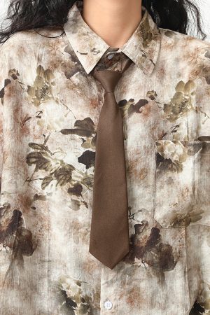 Versatile Brown Tie Melard Shirt - Portable Fashion Essential for Any Occasion, Perfect for Layering and Styling