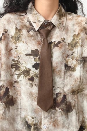 Versatile Brown Tie Melard Shirt - Portable Fashion Essential for Any Occasion, Perfect for Layering and Styling
