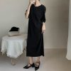 Versatile High-Temperature Pleated Paper Doll Dress with Toothpick Pleats, Knee-Length, Round Neck, Short Sleeves, Slimming Style