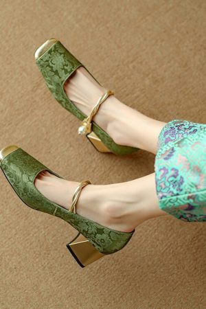 Versatile Italian Mary Jane High Heels for Women - National Wind Han Element, Square Toe, Shallow Mouth, Chic Style