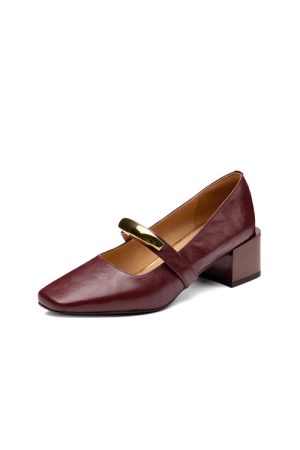 Versatile Italian One-Strap Mary Jane Shoes for Women â€“ Genuine Leather, Square Toe, High Heels, Trendy Fashion Footwear