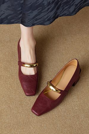 Versatile Italian One-Strap Mary Jane Shoes for Women â€“ Genuine Leather, Square Toe, High Heels, Trendy Fashion Footwear