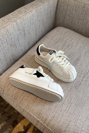 Versatile Lace-Up Thick-Soled White Sneakers for Women - Starry Casual Sports Shoes - 2025 Spring Style