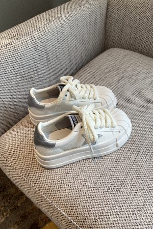 Versatile Lace-Up Thick-Soled White Sneakers for Women - Starry Casual Sports Shoes - 2025 Spring Style