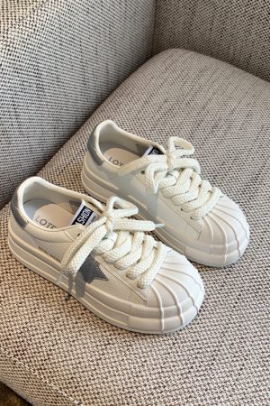 Versatile Lace-Up Thick-Soled White Sneakers for Women - Starry Casual Sports Shoes - 2025 Spring Style