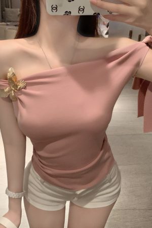 Versatile Off-Shoulder Tank Top T-shirt with Gentle Feel - Perfect for 90s and Y2K Inspired Styles