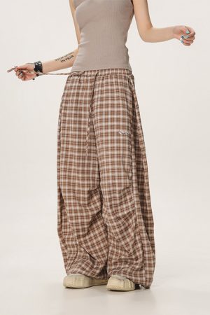 Versatile Plaid Pleated Wide-Leg Pants for Men and Women - Casual Straight Loose Draped Style, Perfect for 90s and Y2K Fashion