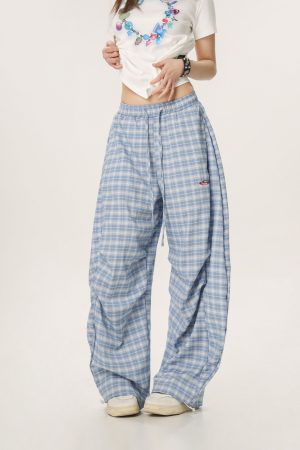 Versatile Plaid Pleated Wide-Leg Pants for Men and Women - Casual Straight Loose Draped Style, Perfect for 90s and Y2K Fashion