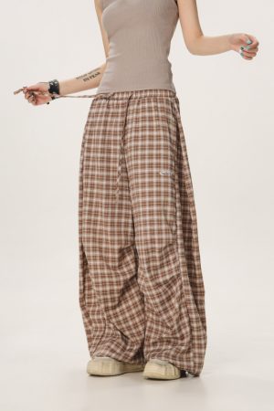 Versatile Plaid Pleated Wide-Leg Pants for Men and Women - Casual Straight Loose Draped Style, Perfect for 90s and Y2K Fashion