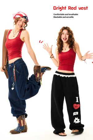 Versatile Red Camisole for Women - Vintage Slim Fit Summer Top - Basic Essential Fashion Piece