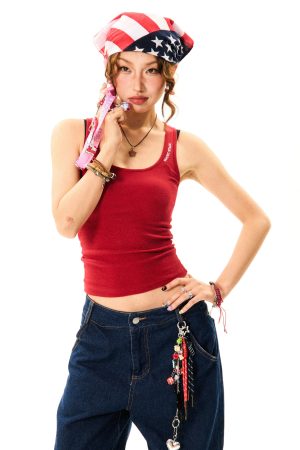 Versatile Red Camisole for Women - Vintage Slim Fit Summer Top - Basic Essential Fashion Piece