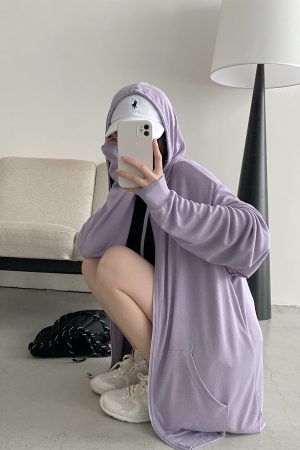 Versatile Slim Fit Loose Hooded Zip-Up Sweatshirt for Women - Cool Feeling Solid Color Sun Protection for Summer