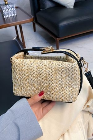 Versatile Straw Woven Small Square Bag for Women - Casual Handheld, Shoulder & Crossbody Style for Summer 2025