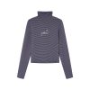 Versatile Striped High Neck Long Sleeve T-Shirt for Women - Autumn Winter Fashion Essential, Cozy Layering Top