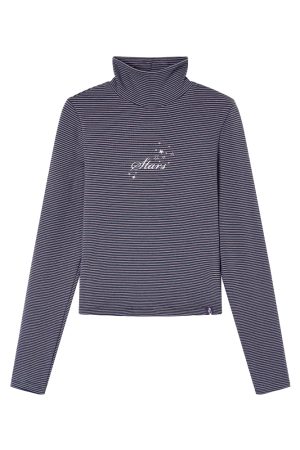 Versatile Striped High Neck Long Sleeve T-Shirt for Women - Autumn Winter Fashion Essential, Cozy Layering Top