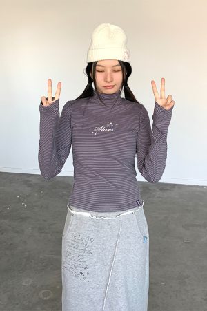 Versatile Striped High Neck Long Sleeve T-Shirt for Women - Autumn Winter Fashion Essential, Cozy Layering Top