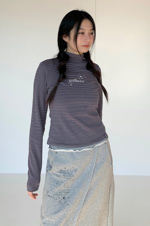 Versatile Striped High Neck Long Sleeve T-Shirt for Women - Autumn Winter Fashion Essential, Cozy Layering Top