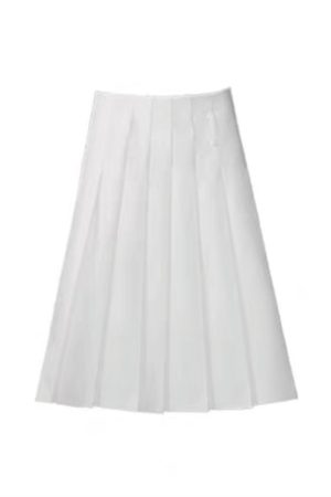 Versatile White High-Waisted Pleated A-Line Skirt for Women - Plus Size Mid-Length JK Style Over-the-Knee Half Skirt