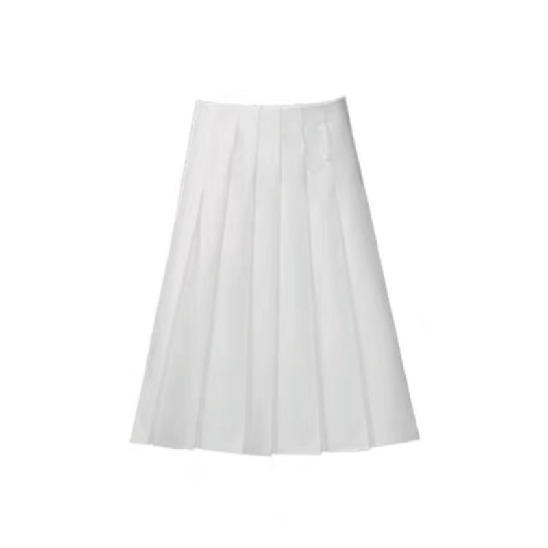 Versatile White High-Waisted Pleated A-Line Skirt for Women - Plus Size Mid-Length JK Style Over-the-Knee Half Skirt Versatile White High-Waisted Pleated A-Line Skirt for Women - Plus Size Mid-Length JK Style Over-the-Knee Half Skirt