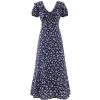 Vintage 2025 Summer V-Neck Floral Dress for Women - Blue Vacation Style, Age-Reducing Look, Perfect for 90s and Y2K Fashion