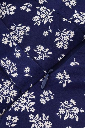 Vintage 2025 Summer V-Neck Floral Dress for Women - Blue Vacation Style, Age-Reducing Look, Perfect for 90s and Y2K Fashion