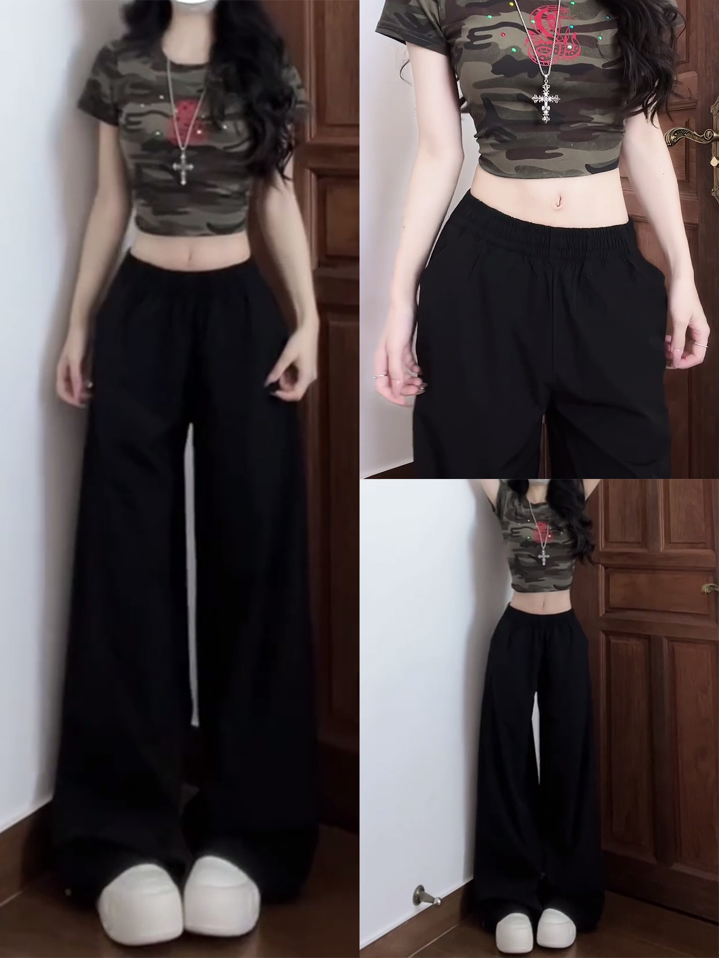 Vintage American Elastic Waist Cargo Pants for Women, Loose Straight Leg Parachute Trousers, Casual 90s Sports Style Floor-Length Pants Vintage American Elastic Waist Cargo Pants for Women, Loose Straight Leg Parachute Trousers, Casual 90s Sports Style Floor-Length Pants