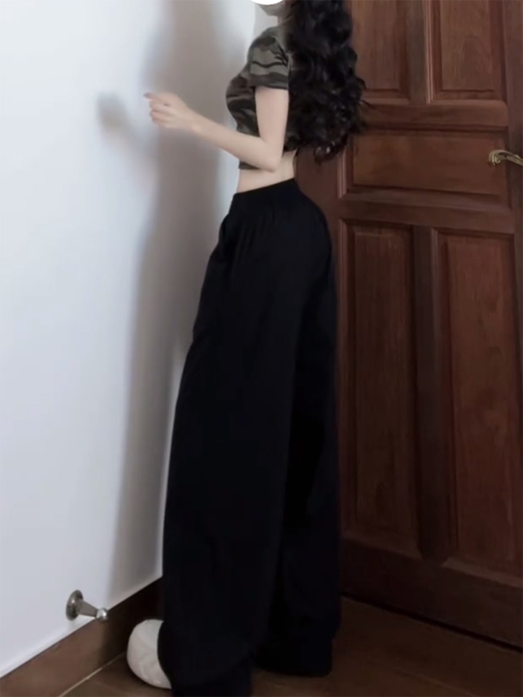 Vintage American Elastic Waist Cargo Pants for Women, Loose Straight Leg Parachute Trousers, Casual 90s Sports Style Floor-Length Pants Vintage American Elastic Waist Cargo Pants for Women, Loose Straight Leg Parachute Trousers, Casual 90s Sports Style Floor-Length Pants