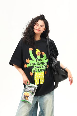 Vintage American Graphic Print Short Sleeve T-Shirt for Women - Trendy Summer Style, 90s Inspired Fashion Top